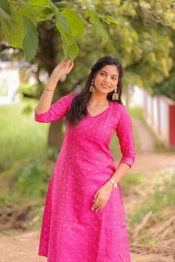 Rani Pink Banaras A-Line kurta (PR)