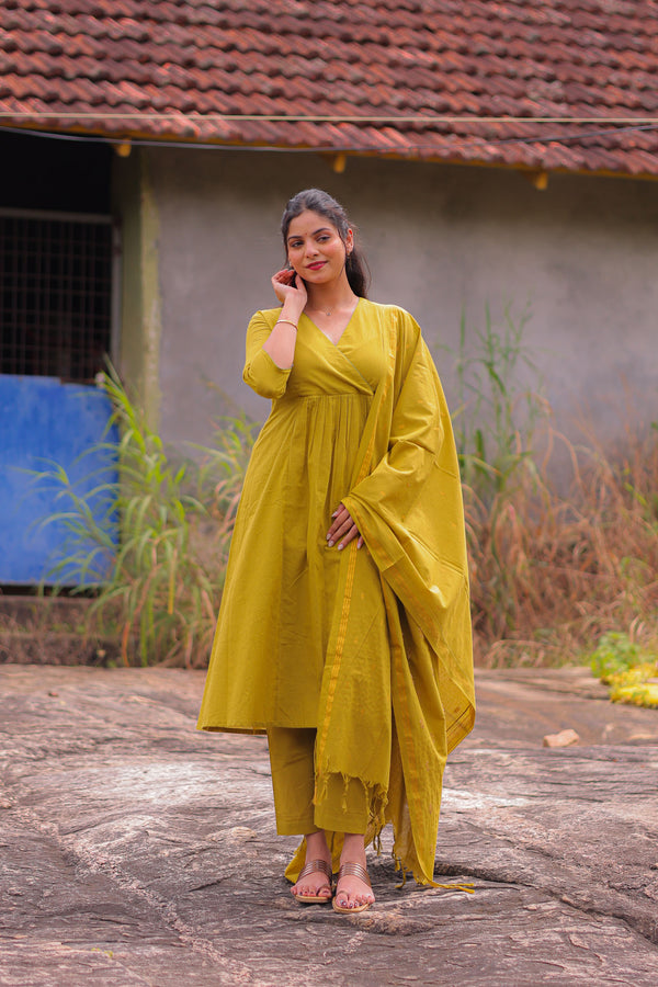 Turmeric Twist Handloom A-Line Co-ord Set With Dupatta (PR)