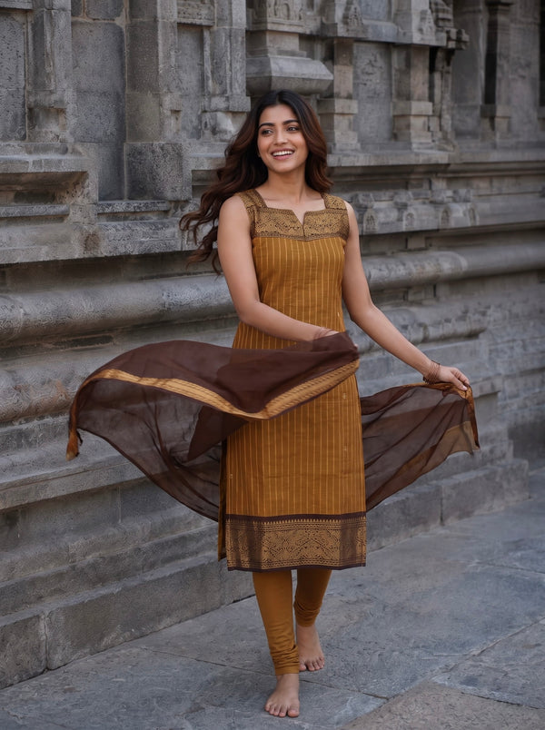 Vedika Mustard Chettinad Cotton Kurti Set ( Set of 2)