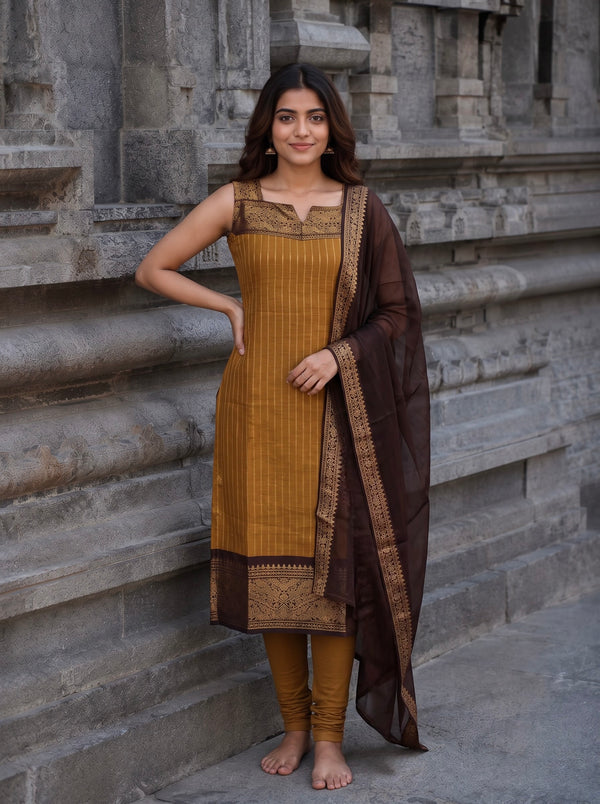 Vedika Mustard Chettinad Cotton Kurti Set ( Set of 2)