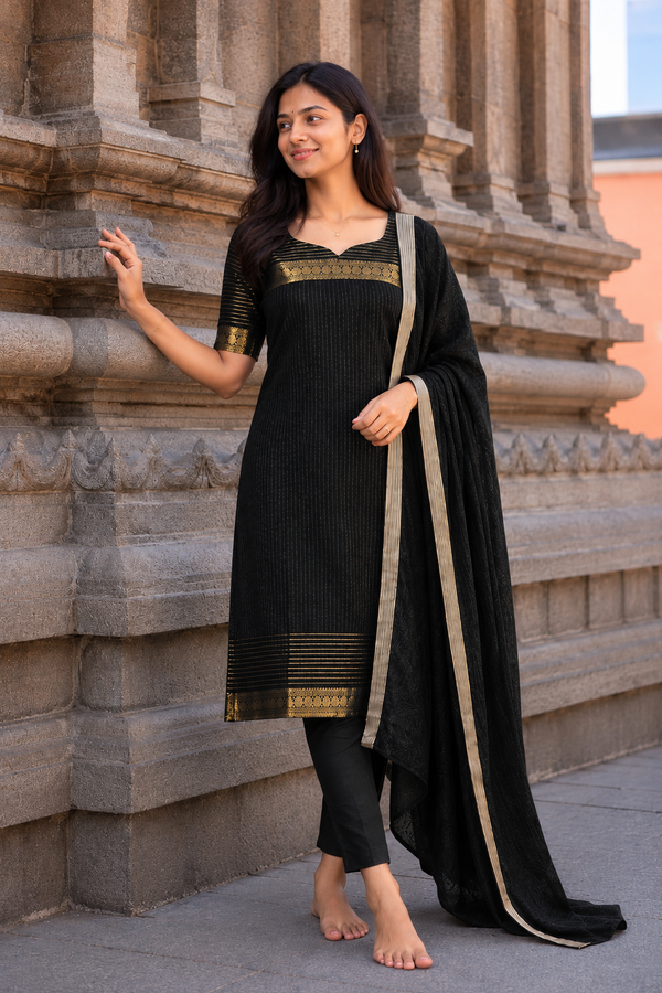 Venba Black Chettinad Cotton Kurti Set ( Set of 2 )
