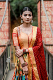 Orange Banarasi Dress with Maroon Dupatta