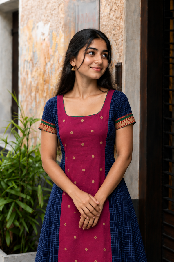 Aadhini Navy Blue Narayanpet Cotton Kurta