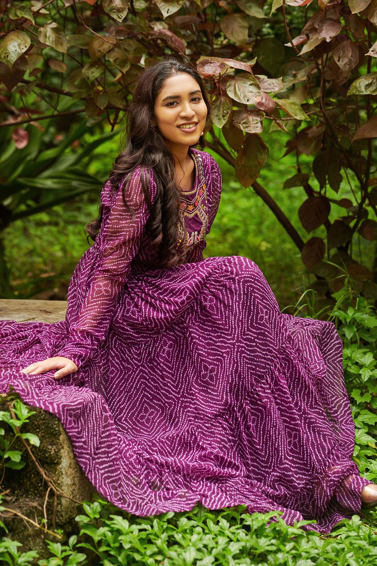 Purple Georgette Banadhani Anarkali Dress( FW )