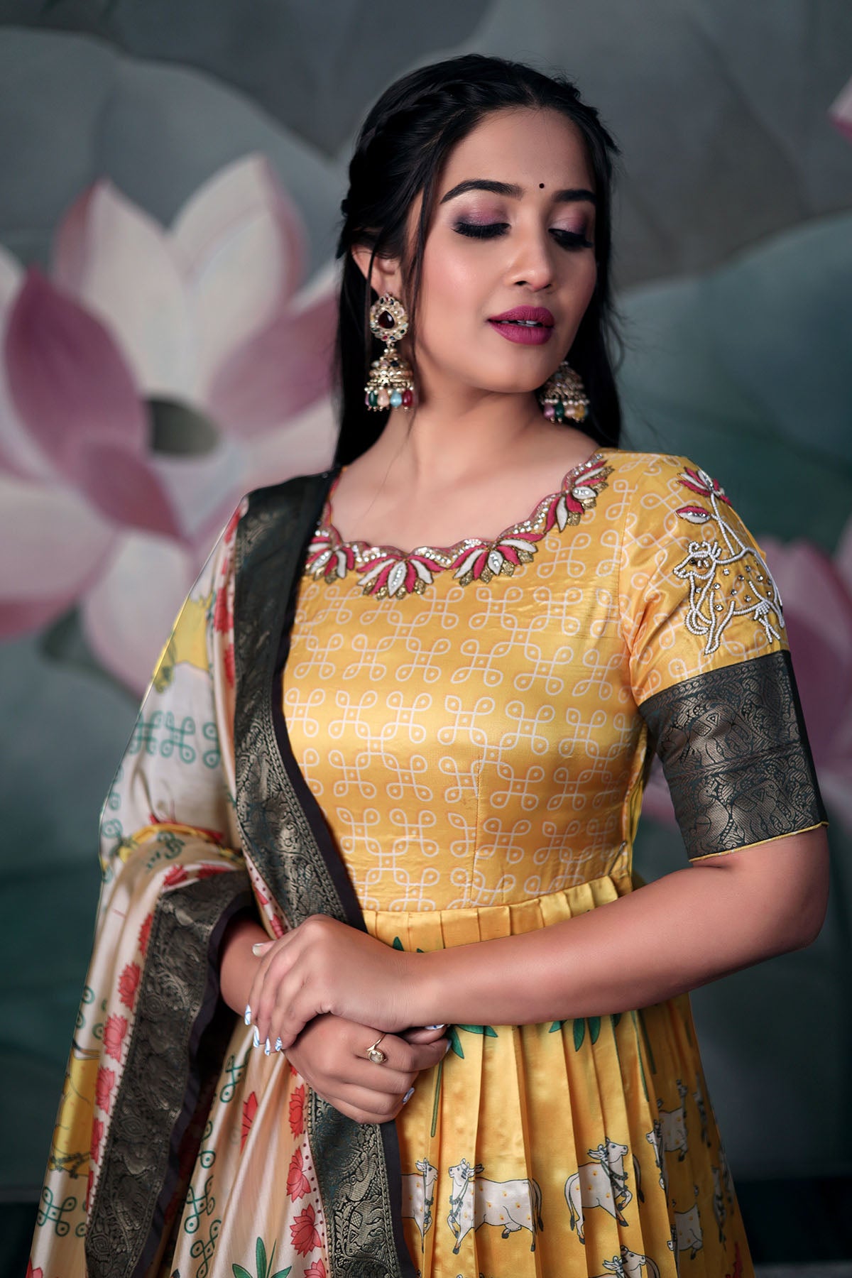 Yellow Banarasi Anarkali Dress with Dupatta( FW )
