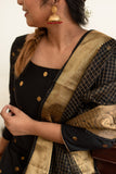 Buy this elegant black kurti set for women online. The straight kurti with dupatta is perfect festive and ethnic wear.