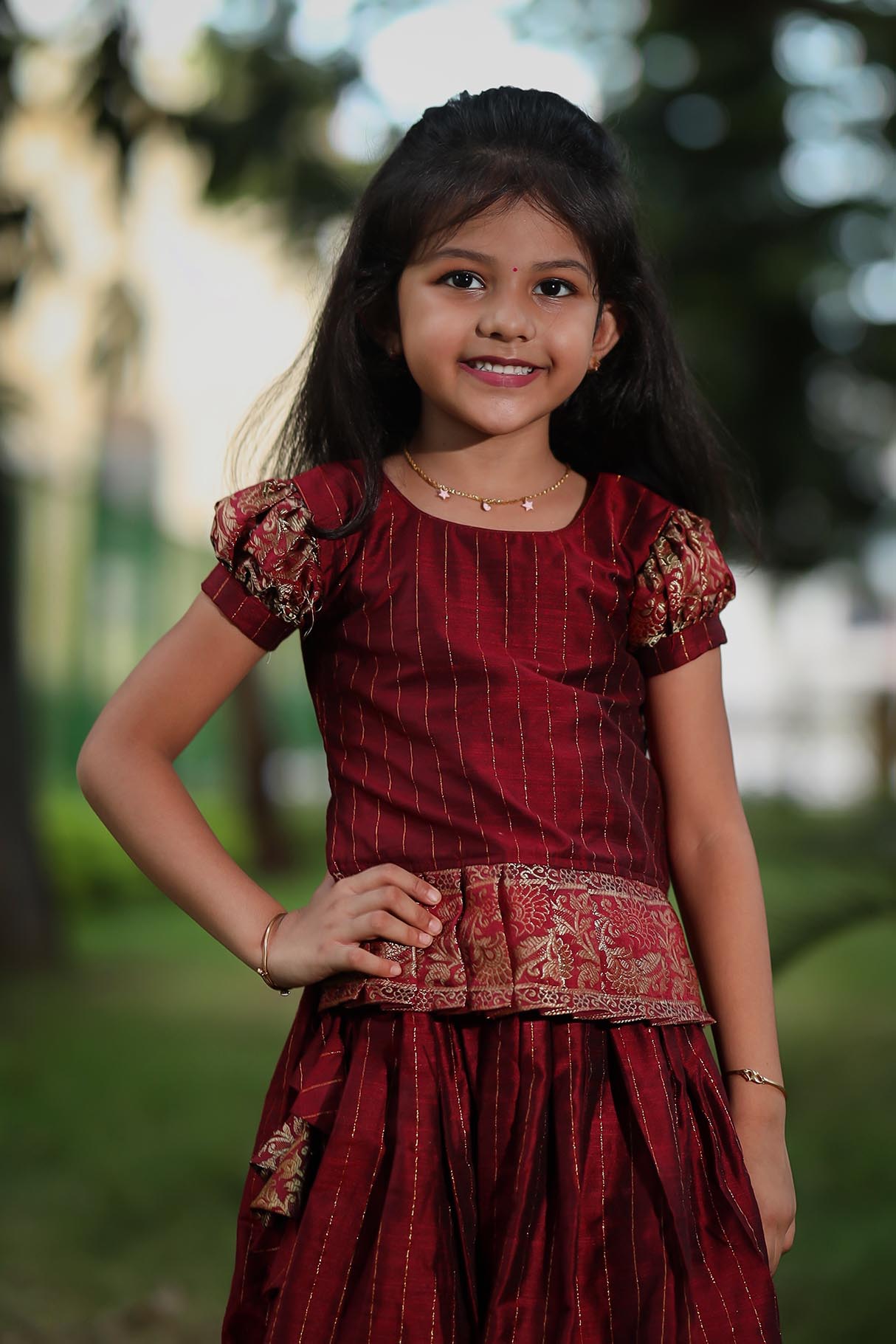 Maroon Pattu Pavadai Sattai for Girls | Traditional Indian Wear