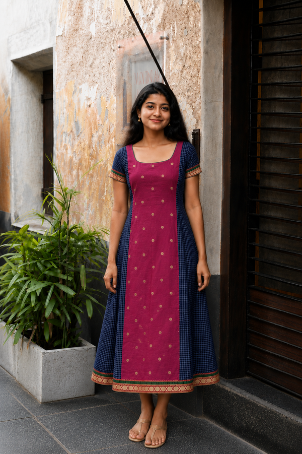Aadhini Navy Blue Narayanpet Cotton Kurta