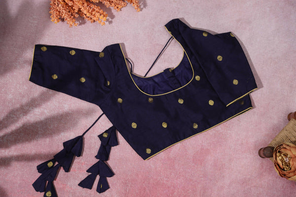 Navy Blue Chanderi Silk Zari Embellished Readymade Blouse