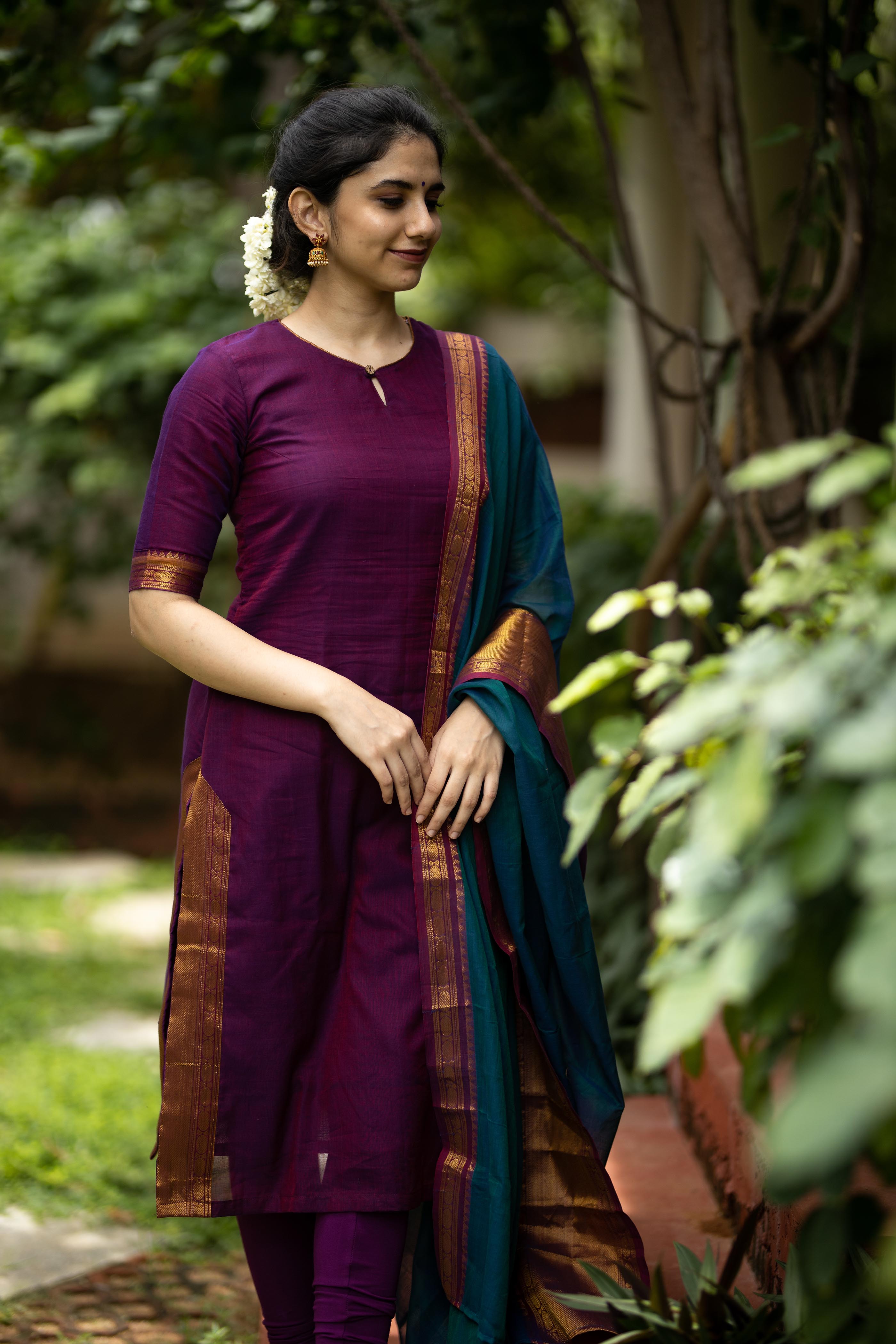 Thenmozhi Designs - Happy to restock our best seller Mangalagiri plain saree  paired with beautiful hand block printed blouse Our darling @ddneelakandan  flaunting @thenmozhidesigns Available from 6th November 10 am IST Shop