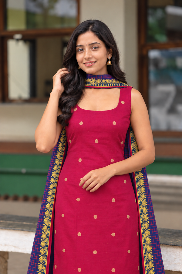 Meghna Magenta with Violet Chanderi Kurti Set ( Set of 2 )