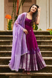 Dark Violet Mirror Embroidery Organza Dress ( FW )