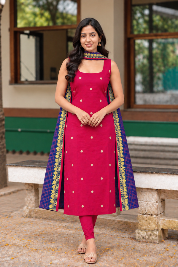 Meghna Magenta with Violet Chanderi Kurti Set ( Set of 2 )