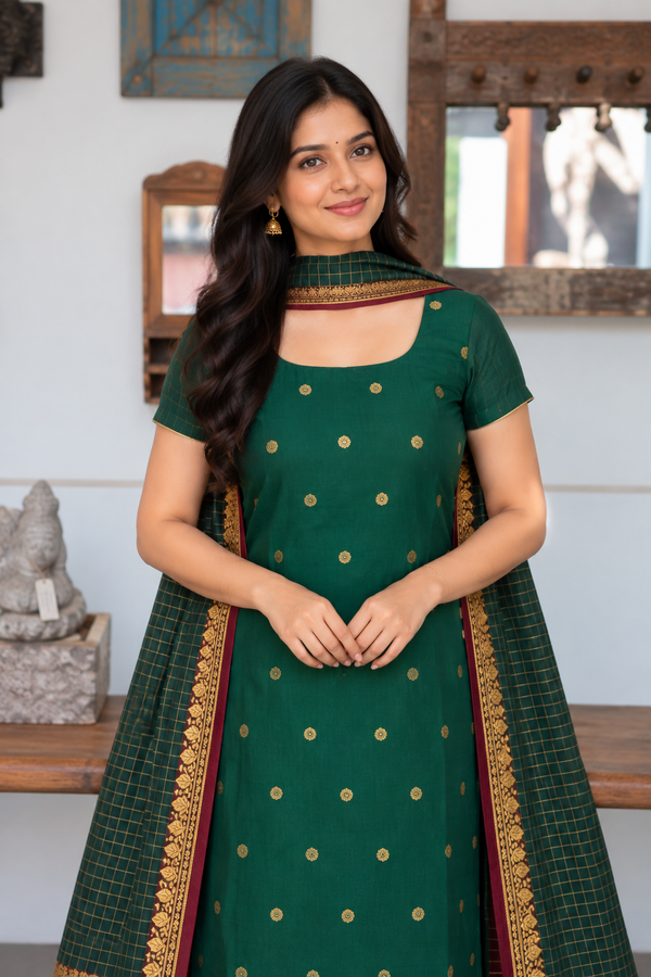 Meghna Green Chanderi Kurti Set ( Set of 2 )