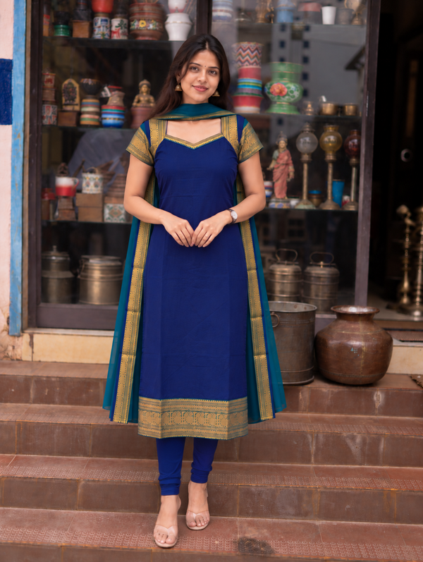 Rudhra Blue Chettinad Kurti Set ( Set of 2 )