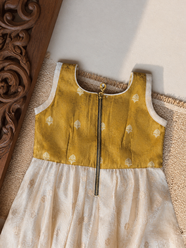 Bindu Ivory with Gold Frock Mini