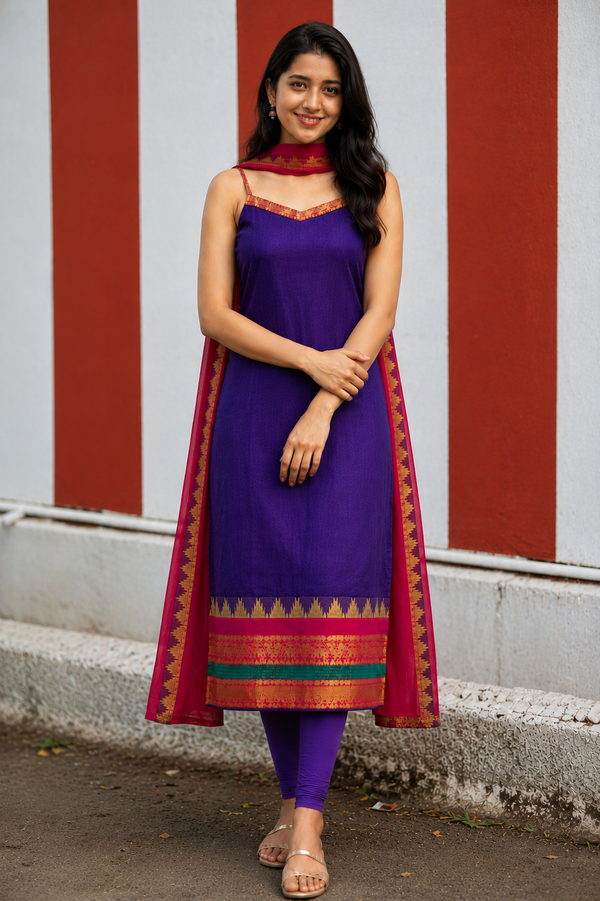 Charvi Violet Narayanpet Kurti Set (Set of 2)
