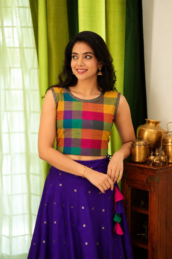Thendral Violet Sleeveless Croptop and Skirt ( Set of 2 )
