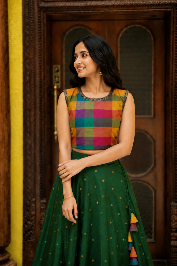 Thendral Green Sleeveless Croptop and Skirt ( Set of 2 )