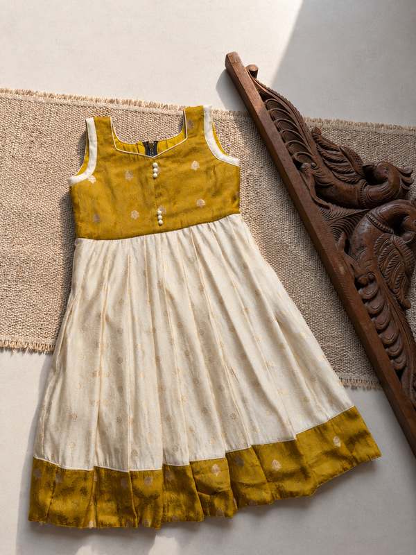 Bindu Ivory with Gold Frock Mini