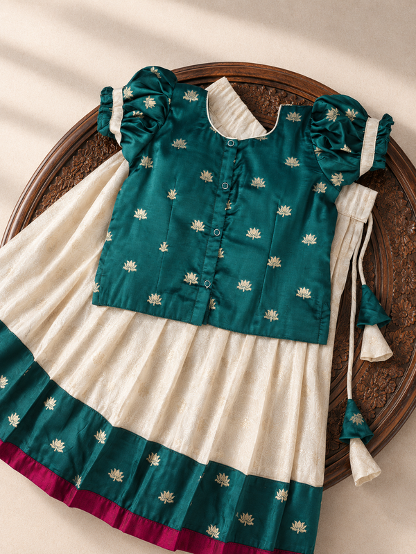 Madhavi Ivory with Green Lehenga Mini