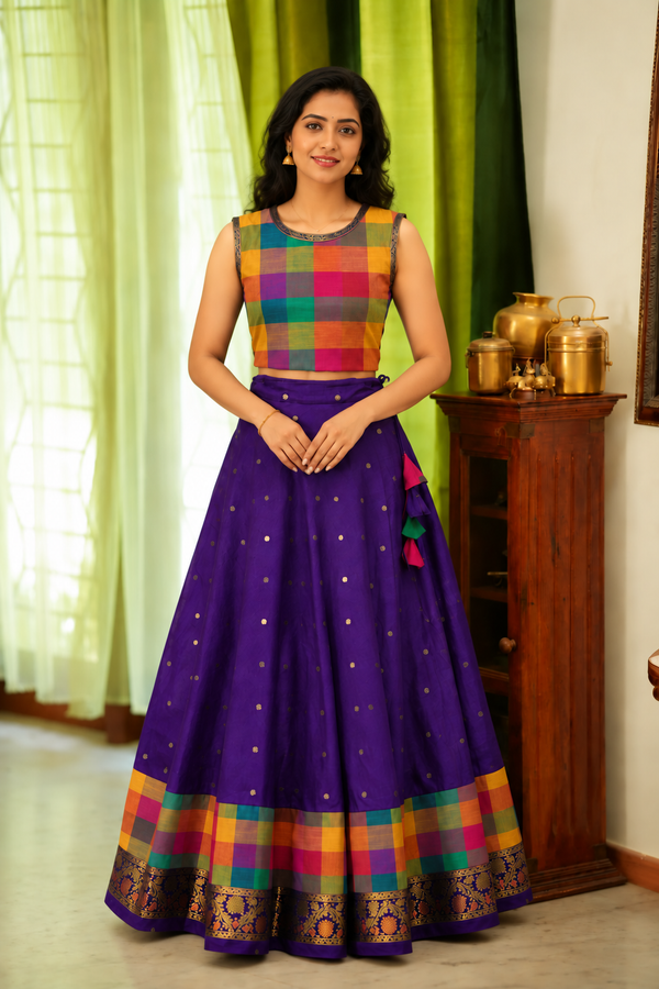 Thendral Violet Sleeveless Croptop and Skirt ( Set of 2 )