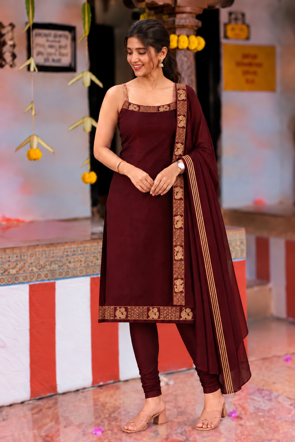 Riddhi Maroon Sleeveless Chettinad Cotton Kurti Set ( Set of 2 )