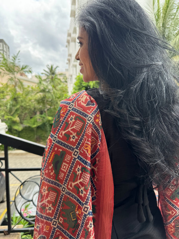 Dharvi Black With Maroon Patola Dupatta