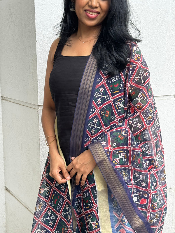 Dharvi Black With Blue Patola Dupatta