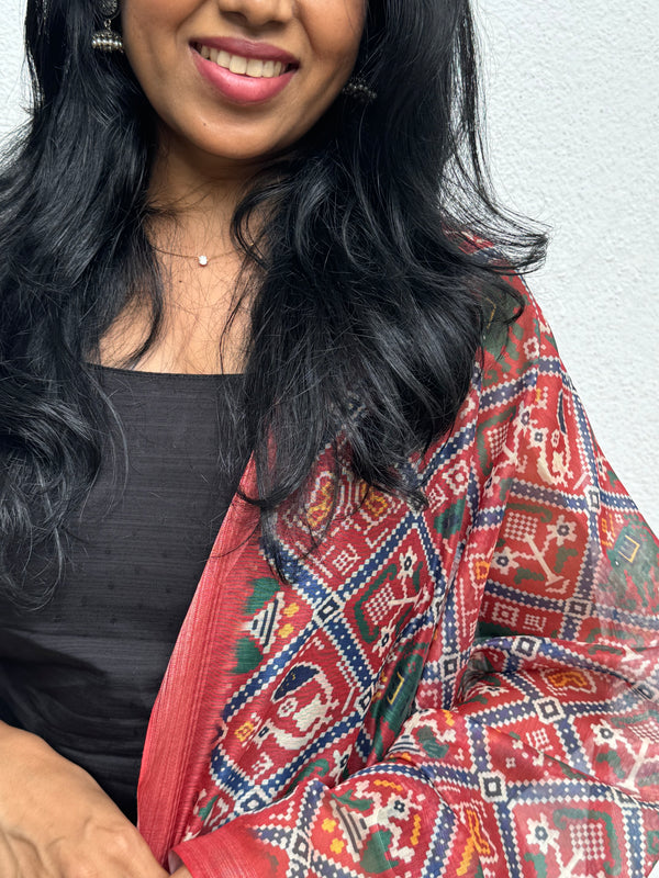 Dharvi Black With Maroon Patola Dupatta