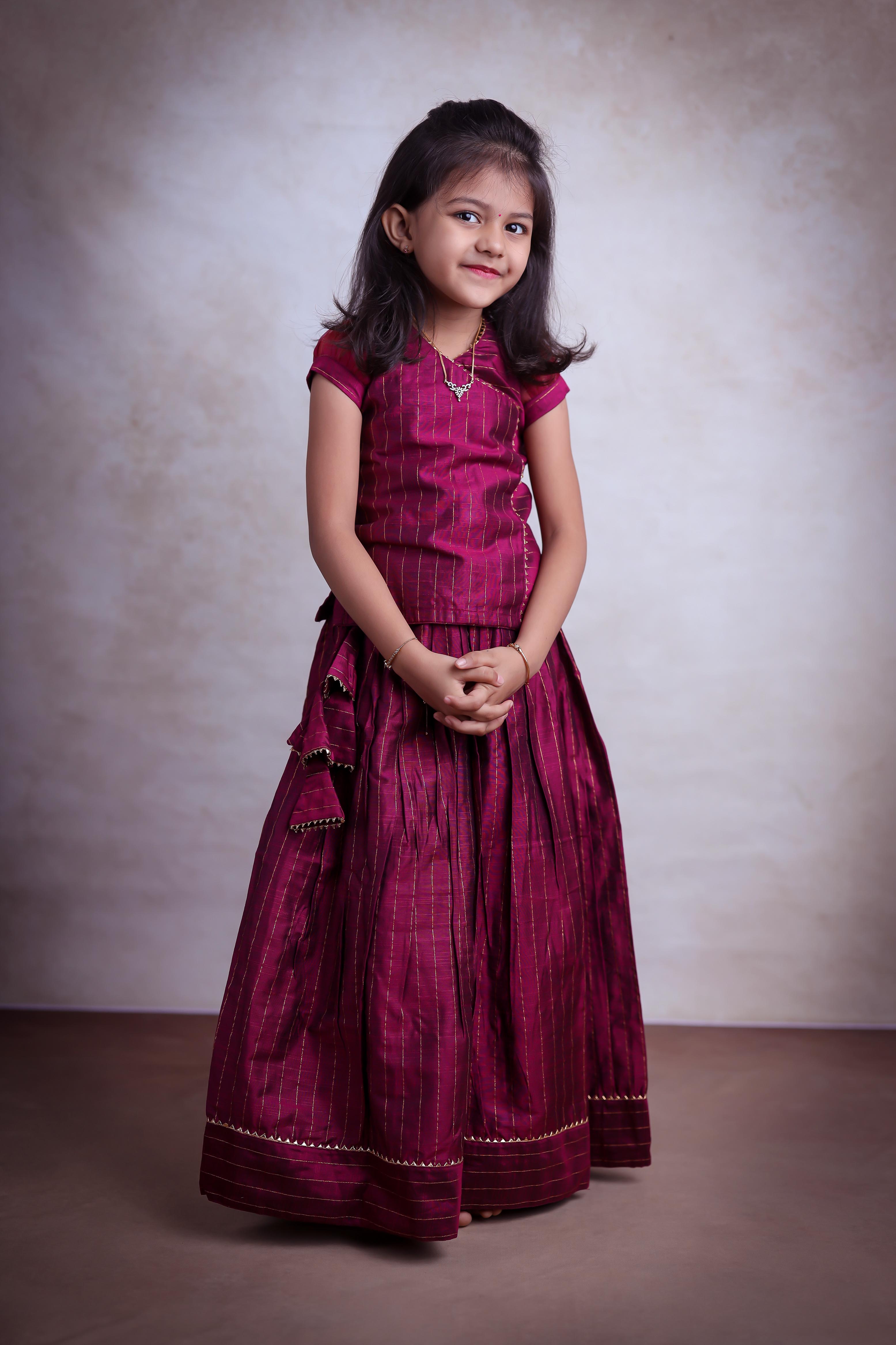 New Latest Model Pattu Pavadai Designs For Girl Kids| Langa-Purple