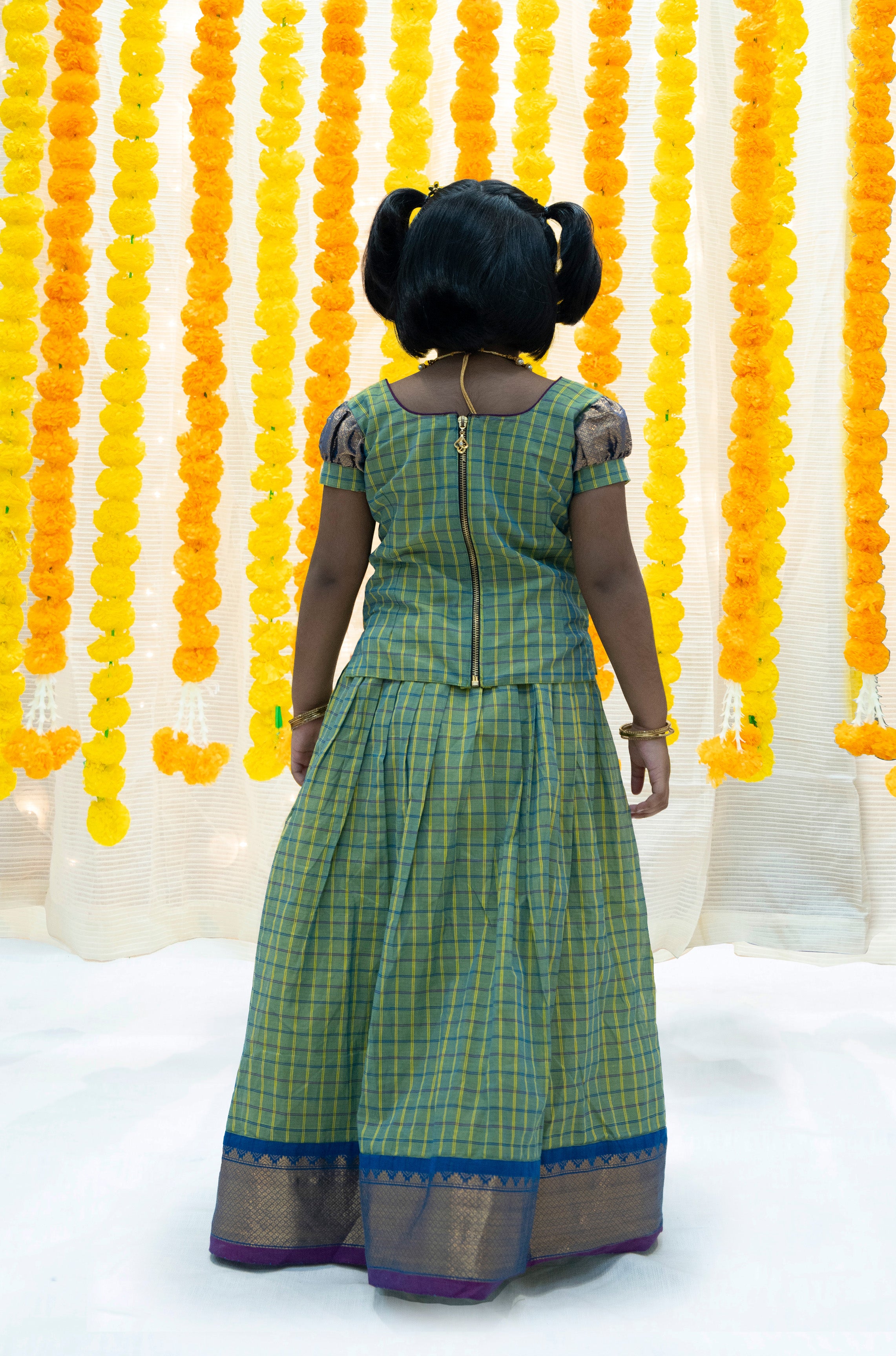 Green Pattu Pavada for Kids & Girls Dresses Online