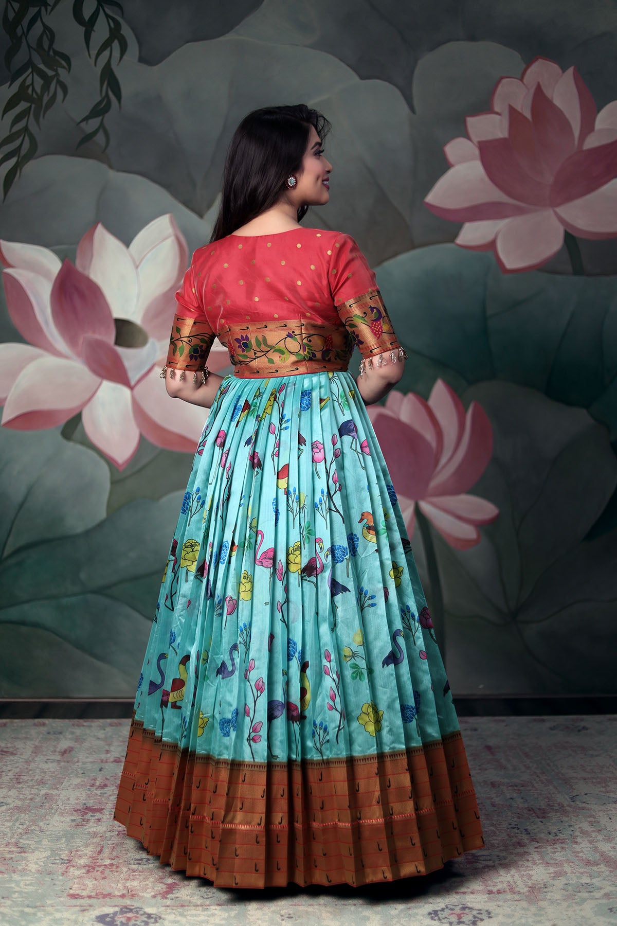 Blue Floral Anarkalli Dress with Paithini Jacket (FW)