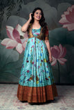Blue Floral Anarkalli Dress with Paithini Jacket