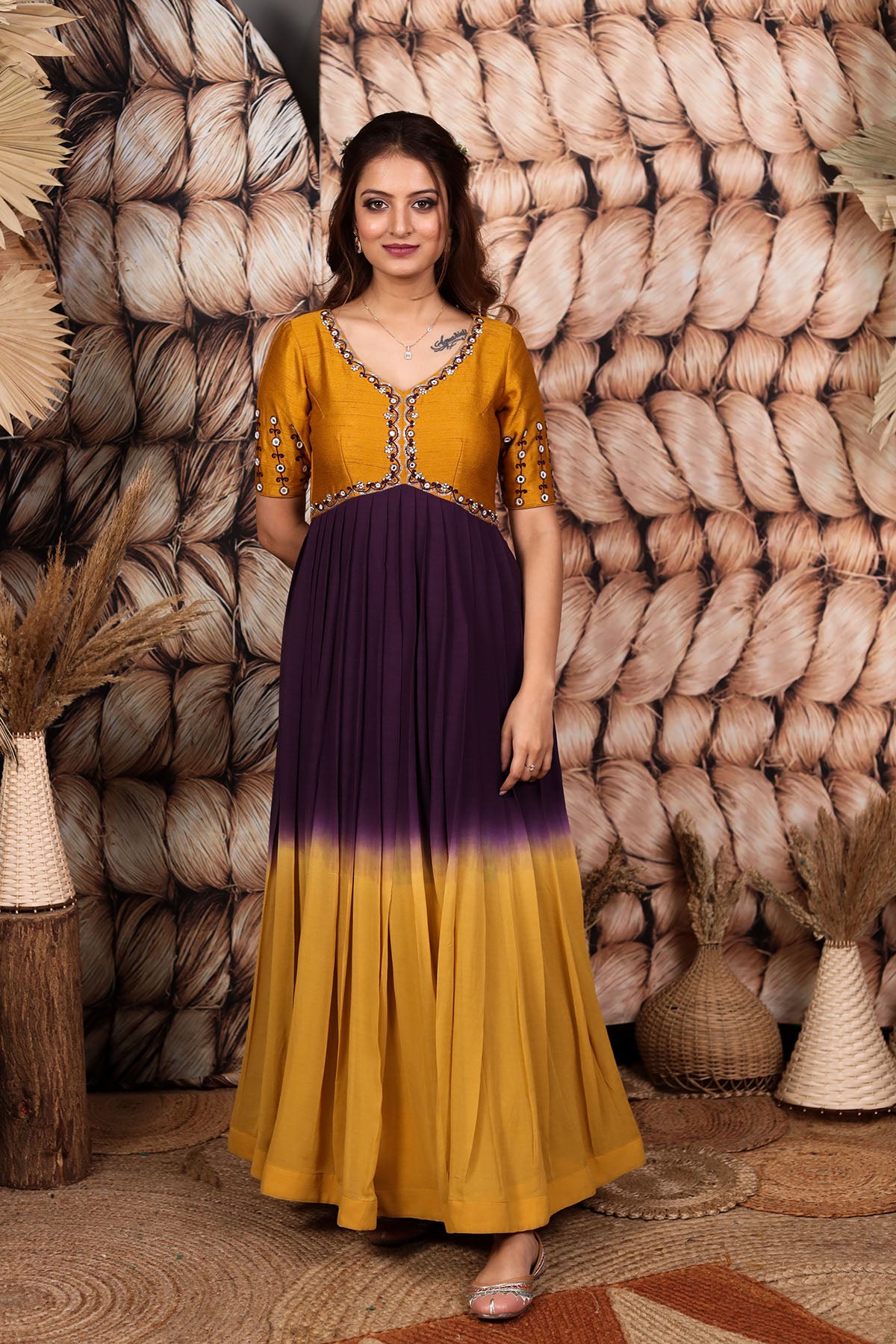 Yellow and violet ombrey dress(FW)