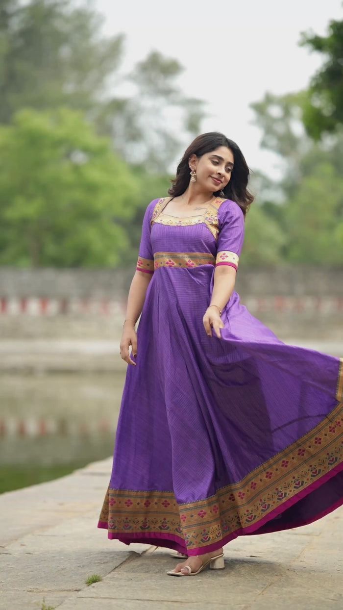 Vaishali Purple Indian Maxi Dress with Heritage Temple Weave – ekantastudio