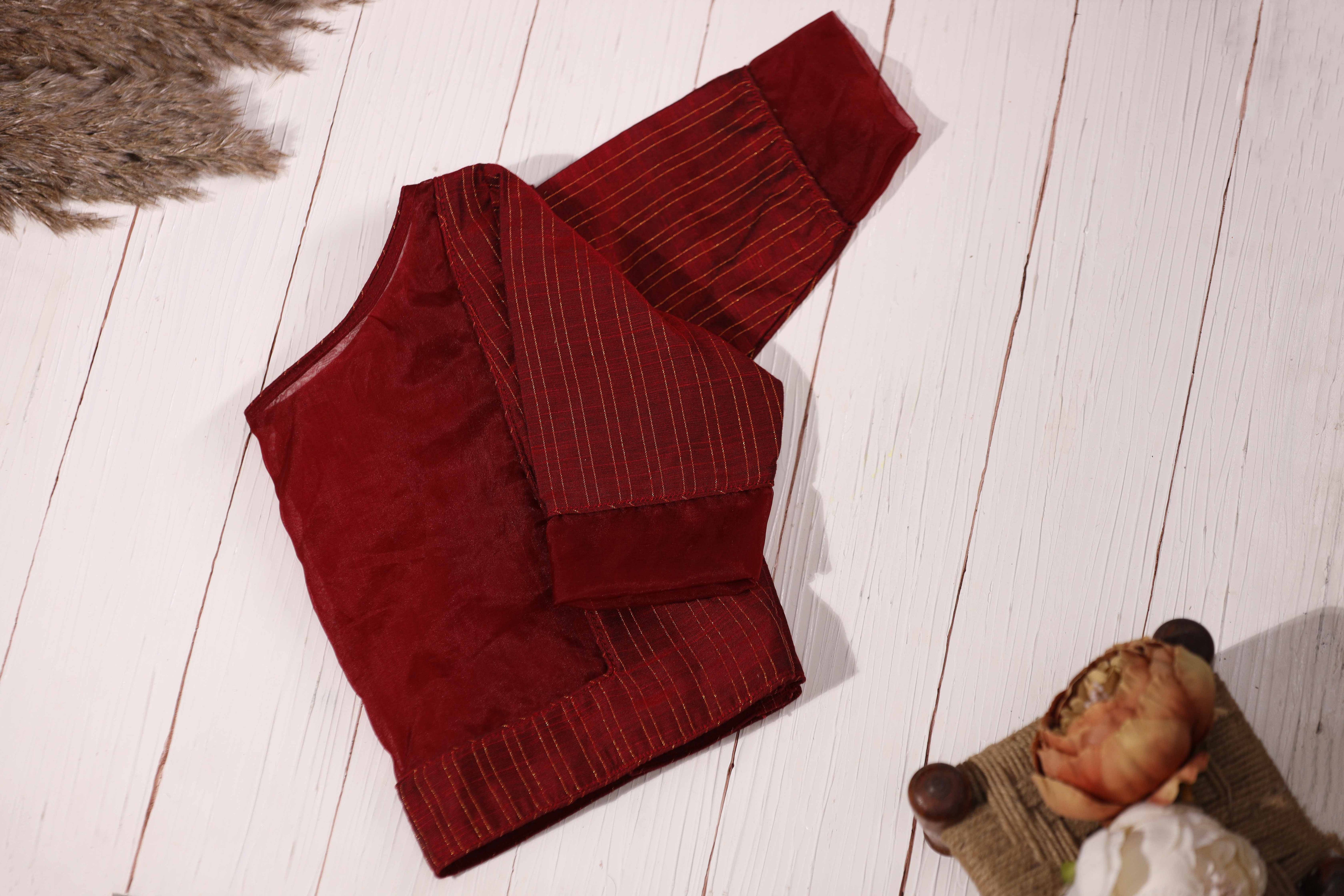 Readymade Red Chanderi Silk Cotton Blouse | Designer Blouse Online