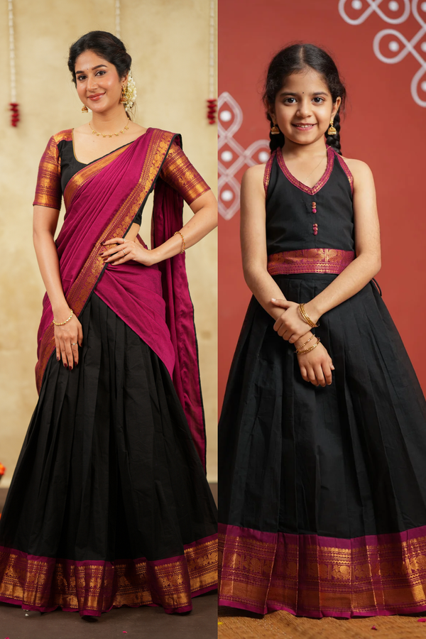 Tamizh Black Halfsaree with Lehenga Mom & Me