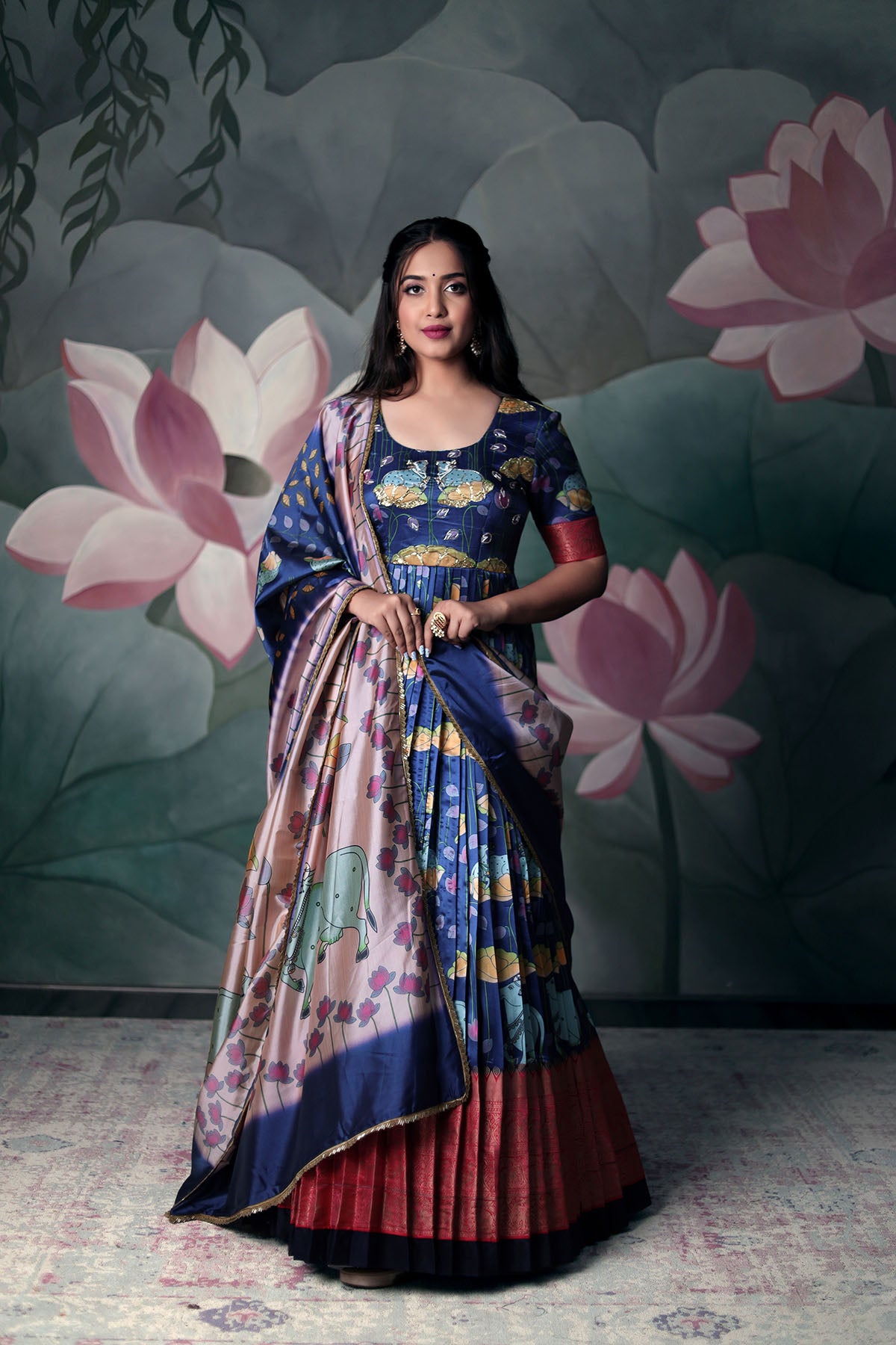 Deep Blue Banarasi Dress with Dupatta