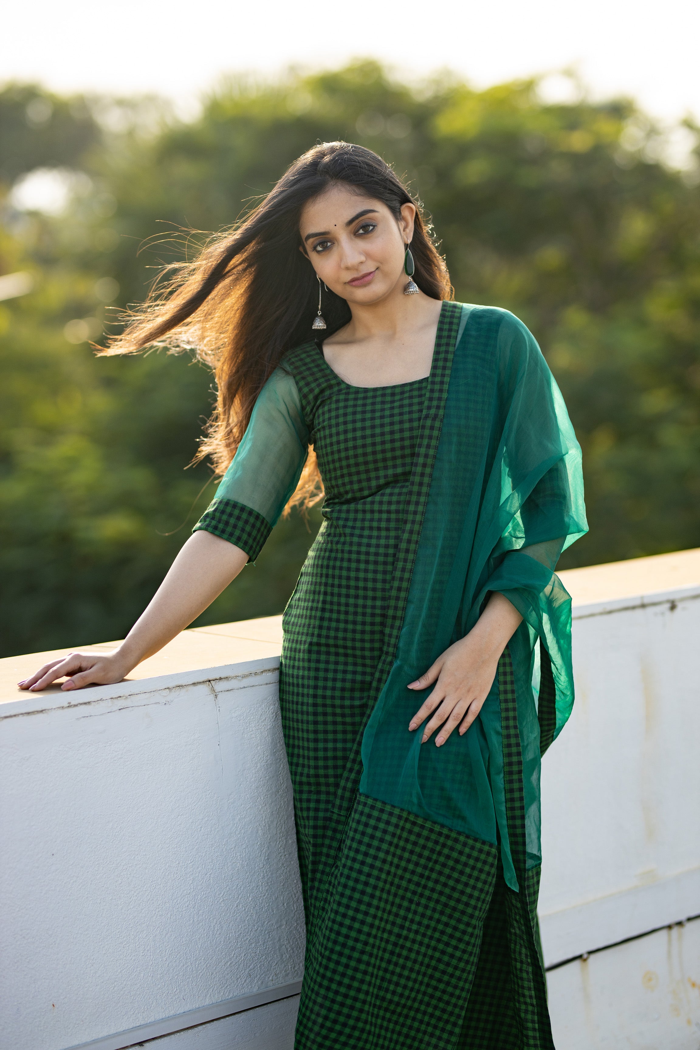 Utharika Green and Black - Unstitched