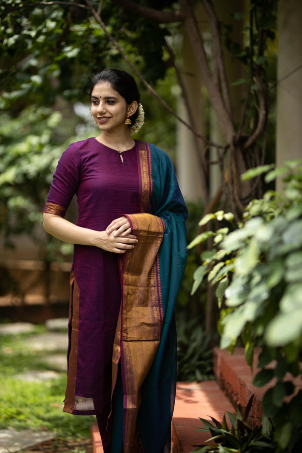 Thenmozhi Magenta - Unstitched Suit