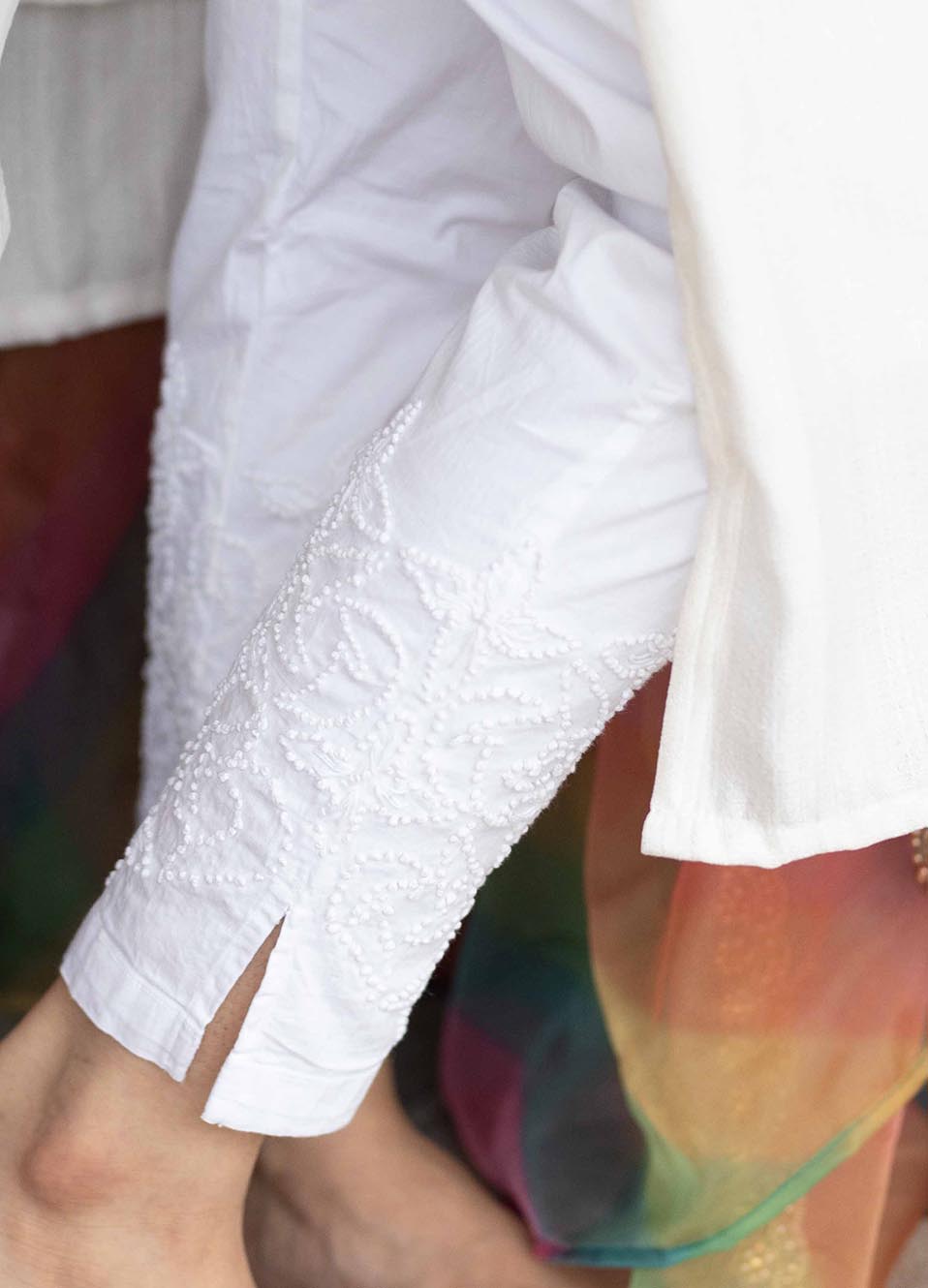 Embroidered stretchable white Pant freeshipping - ekantastudio