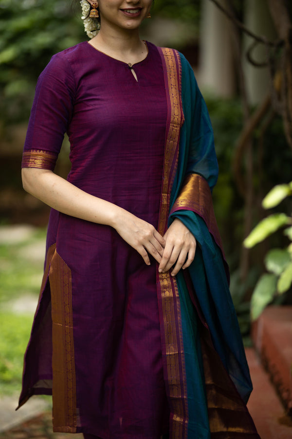 Thenmozhi Magenta - Unstitched Suit