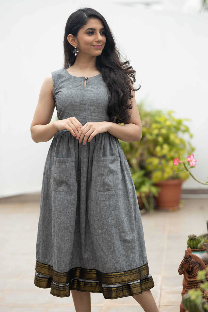 Meghna Grey Mangalagiri Dress - Sleeveless Short Top – Ekantastudio