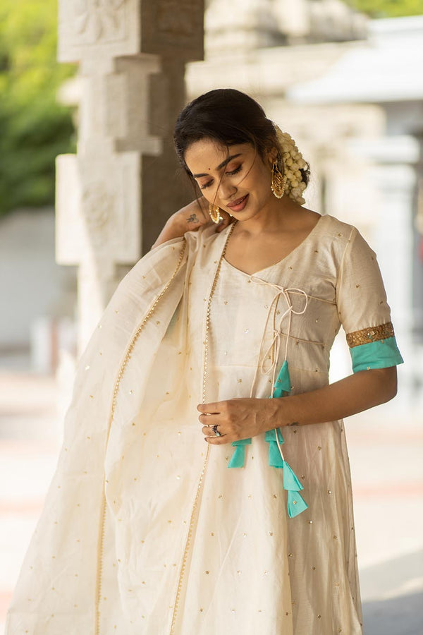 GRG - Kayalvizhi Ivory and Aqua Dress (Only Dress) - S & M only