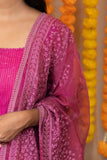Ira- Pink netted kurti with embroidery organza dupatta