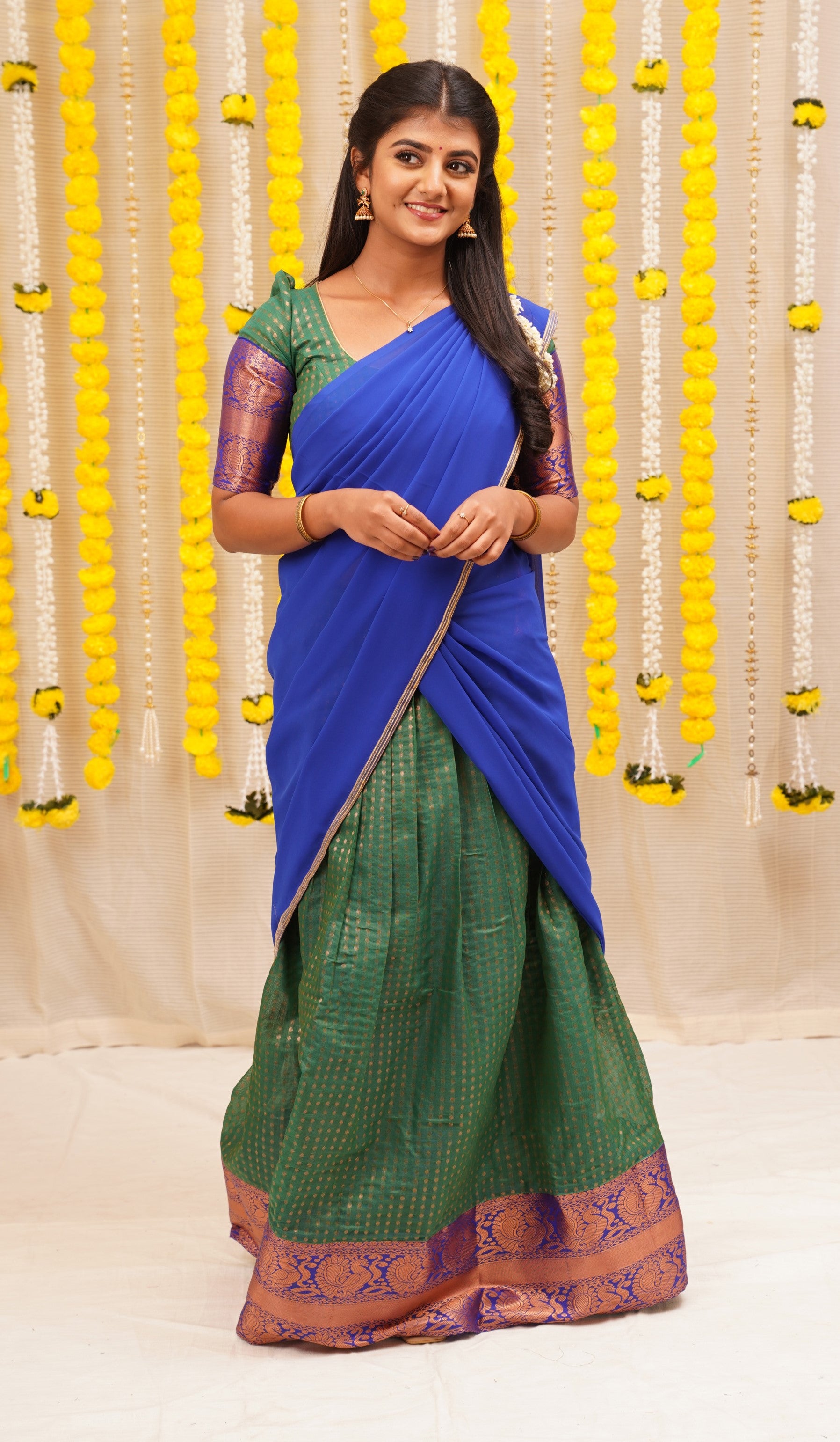 Sadana Green with Blue half saree