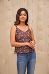 GRG - Sasha Grey with Maroon Jaipur Handblock Printed Top only - XS only