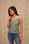 Sasha Teal floral Jaipur block printed cotton spaghetti top