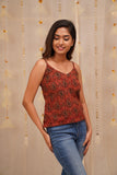 Sasha Teal floral Jaipur block printed cotton spaghetti top